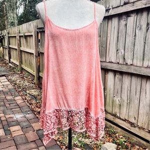 Entro Brand Tank Style Top with Asymmetrical Lace Hemline; Size Small